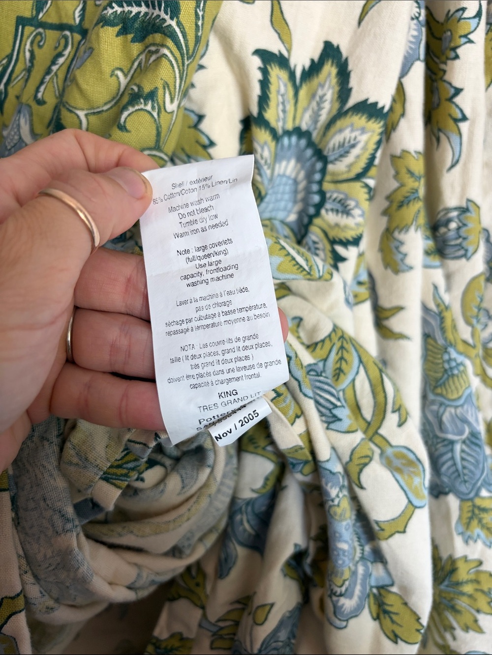 Vintage Pottery Barn Floral Block Print Linen Duvet Cover + 2 Pillowcases 2 Sham - Picture 12 of 12